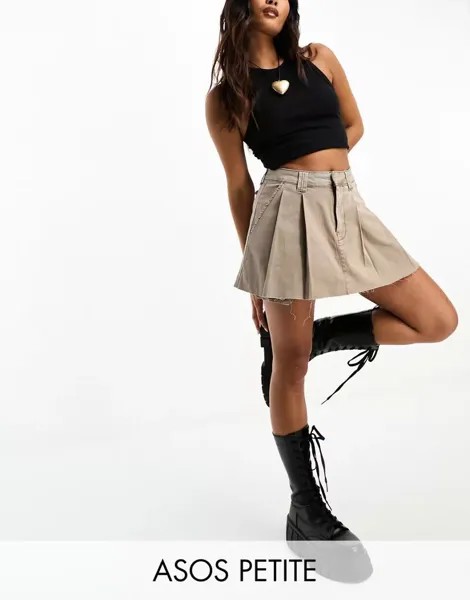 Плиссированная мини-юбка песочного цвета ASOS Petite