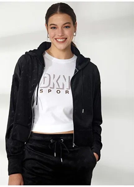 Простая черная женская футболка с воротником с капюшоном DP2J9253 Dkny Jeans, черный