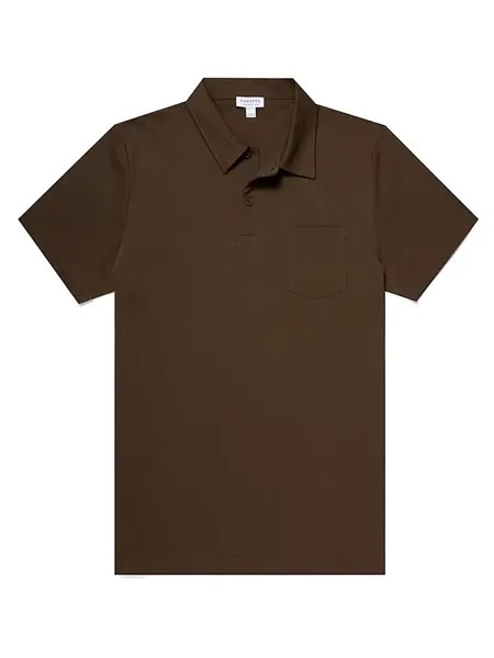 Хлопковая рубашка-поло Riviera Sunspel, темно-оливковый