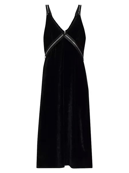 Бархатное платье миди на молнии в стиле гранж R13, черный