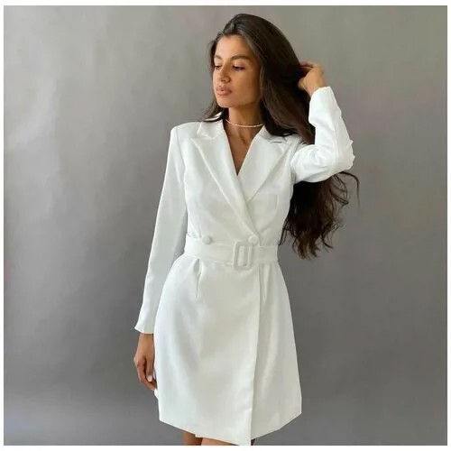Платье-пиджак полуприлегающее, открытая спина, размер 48, белый
