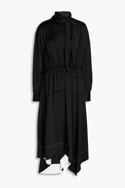Платье миди из атласа со складками асимметричного кроя и сборками 3.1 Phillip Lim, черный