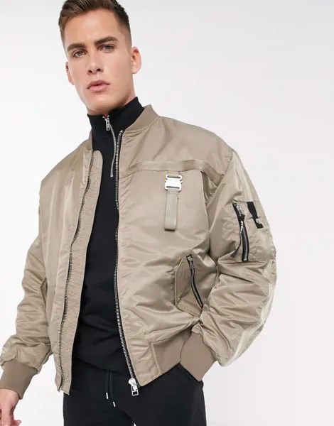 Бомбер с карманом MA1 и отделкой в стиле милитари River Island-Светло-бежевый