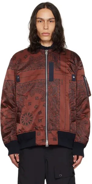 Бордовый бомбер sacai с банданой и принтом