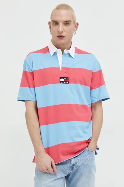 Хлопковая рубашка-поло Tommy Jeans, розовый