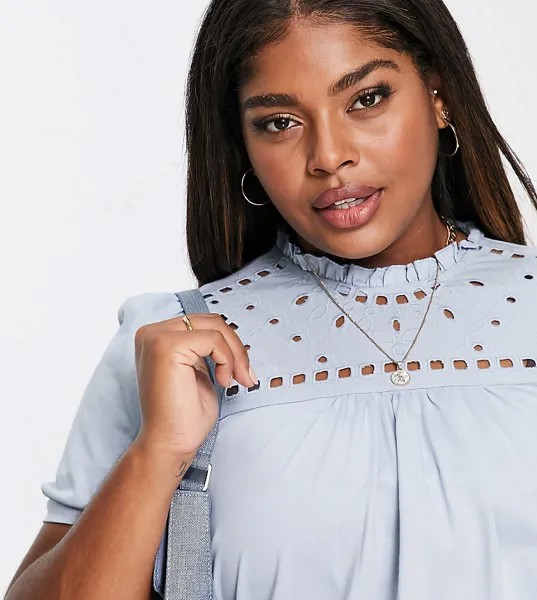 Голубая свободная блузка с вышивкой Vero Moda Curve-Голубой