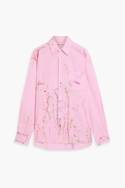 Рубашка из хлопкового поплина с вышивкой и потертостями Marni, розовый