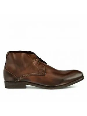 HUDSON Mens Brown Drum Dye Osbourne Round Toe Block Heel Leather Chukka Boots 45