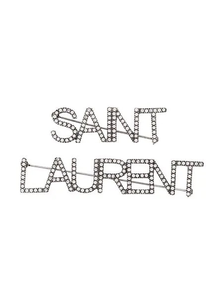 Saint Laurent брошь с логотипом и кристаллами