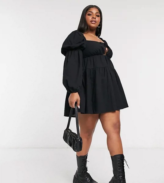 Черное свободное платье мини In The Style Plus x Lorna Luxe-Черный