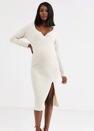 Платье миди в рубчик с запахом ASOS DESIGN Maternity-Neutral