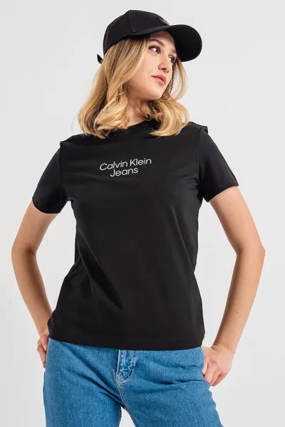 Хлопковая футболка с логотипом Calvin Klein Jeans, черный