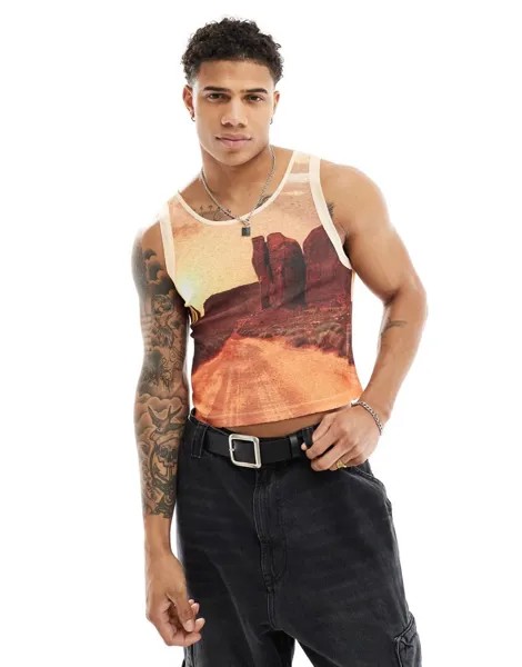 Обтягивающая майка с живописным принтом ASOS DESIGN