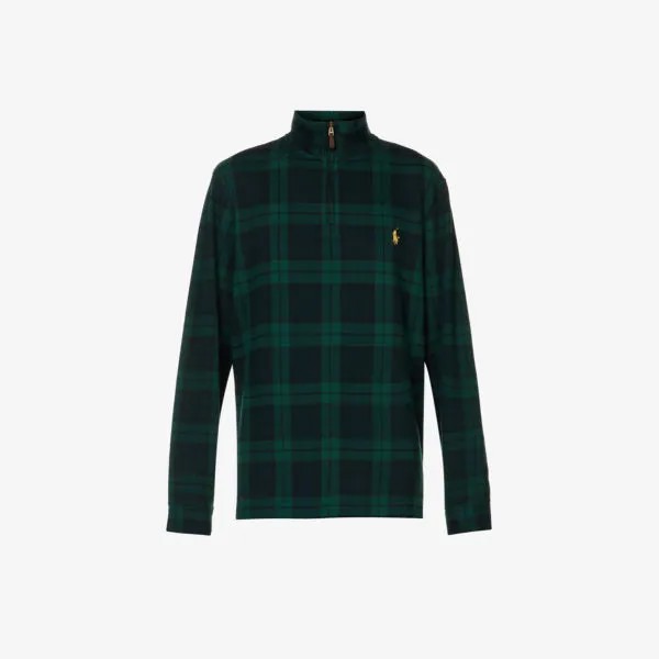 Хлопковая толстовка с молнией в четверть с принтом «тартан» Polo Ralph Lauren, цвет blackwatch plaid