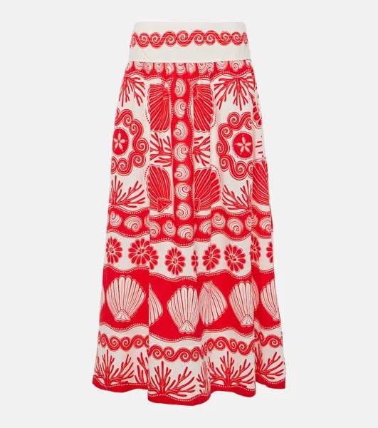 Красная юбка макси Ainika Shell из смесового льна Farm Rio, красный
