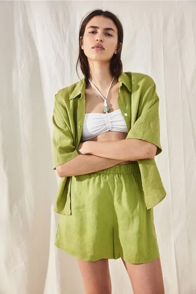 Льняные шорты без застежки H&M, зеленый