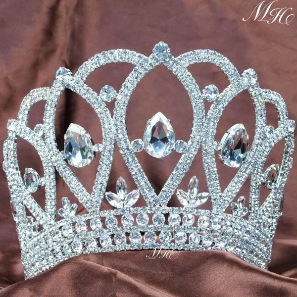 Большая тиара-диадема Queen, красивая корона для конкурса, Женская повязка для волос ручной работы с кристаллами, свадебные костюмы для вечеринок