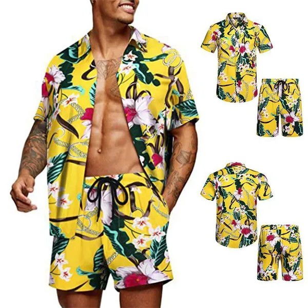Новые мужские летние рубашки большого размера комплект две части костюм и домашняя одежда пижама удобная свободная простая пляжная рубашка комплекты Yasheng