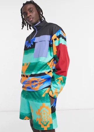 Флисовая спортивная куртка в стиле oversized со сплошным принтом и отделкой из нейлона от комплекта ASOS DESIGN-Многоцветный