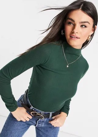 Темно-зеленый лонгслив из трикотажа с начесом с высоким воротом River Island-Зеленый цвет