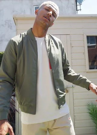 Бомбер цвета хаки Jack & Jones Originals-Зеленый цвет
