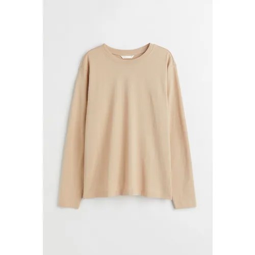Лонгслив H&M, хлопок, однотонный, размер M, бежевый