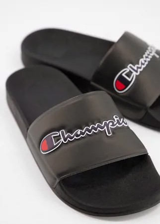 Черные шлепанцы с надписью Champion M-evo-Черный цвет
