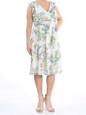 MAXMARA Женское белое вечернее платье с короткими рукавами и цветочным принтом с оборками и завышенной талией 10