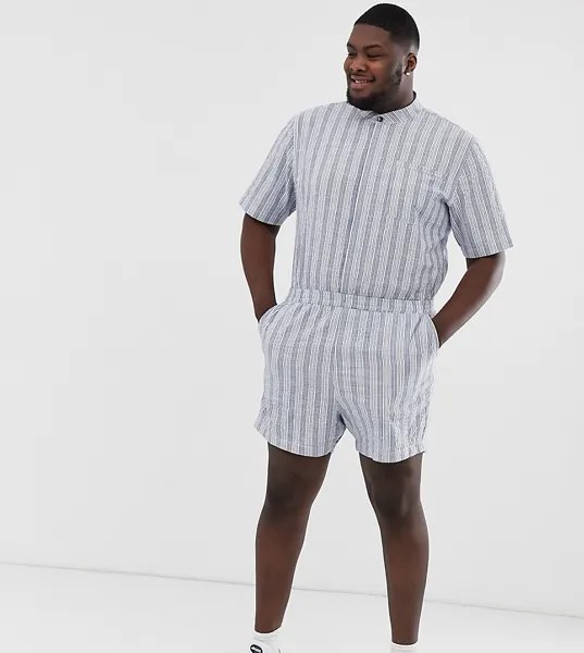 Комбинезон-шорты в полоску из ткани сирсакер ASOS DESIGN Plus-Синий