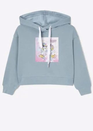 Голубое худи oversize с принтом #Bff для девочки Gloria Jeans