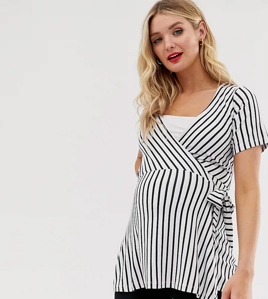 Черно-белый топ с короткими рукавами и запахом ASOS DESIGN Maternity-Мульти