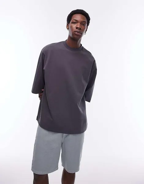 Topman – графитовая плотная футболка премиум-класса свободного кроя с рукавами до локтя