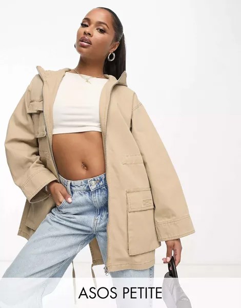 ASOS DESIGN Petite объемная парка с карманами-карго песочного цвета