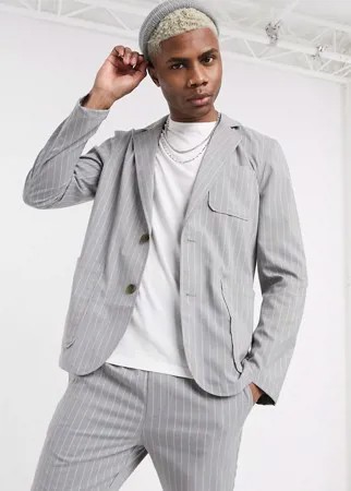 Серый пиджак в тонкую полоску с квадратными карманами от костюма ASOS DESIGN