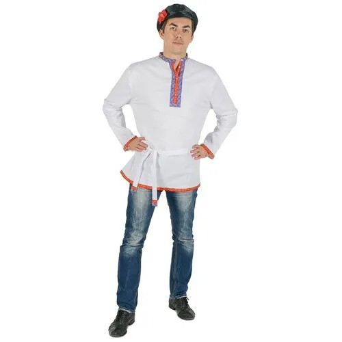 Косоворотка мужская белая русская народная карнавальная рубашка из хлопка, размер 54/56 (XXХL)