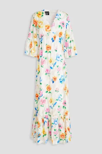 Платье макси из английской вышивки с цветочным принтом Boutique Moschino, белый