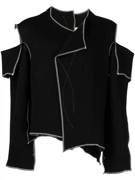 Sulvam asymmetric patchwork long-sleeve top
