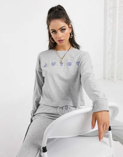 Серый лонгслив с принтом Juicy Couture-Серебряный
