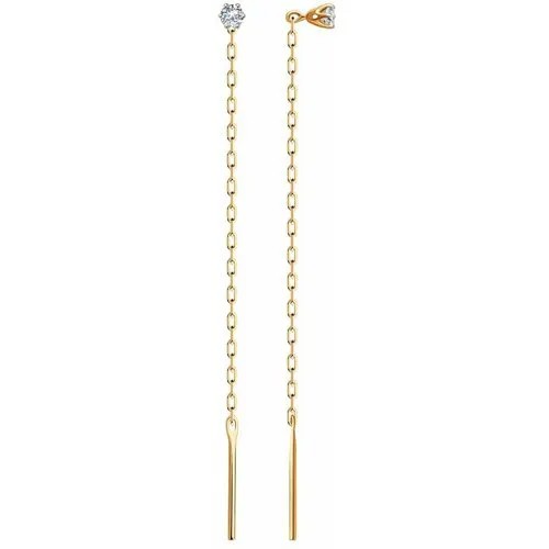 Серьги цепочки Diamant online, золото, 585 проба, фианит, длина 6.8 см