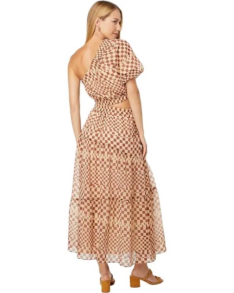 Платье MOON RIVER One Shoulder Geometric Checkered Print Dress, оранжевый