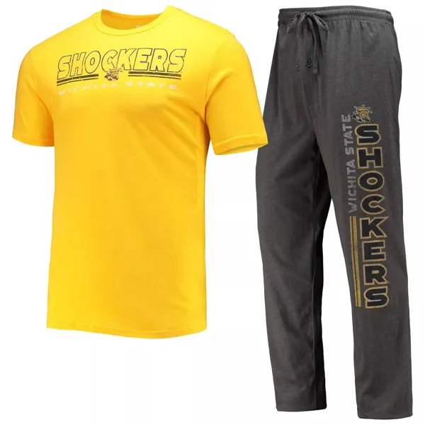 Мужские спортивные футболки и брюки с принтом «Concepts» темно-серого/желтого цвета Wichita State Shockers Meter и комплект для сна