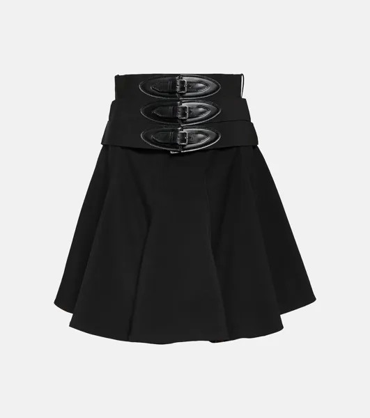 Шерстяная мини-юбка с поясом Alaïa, черный