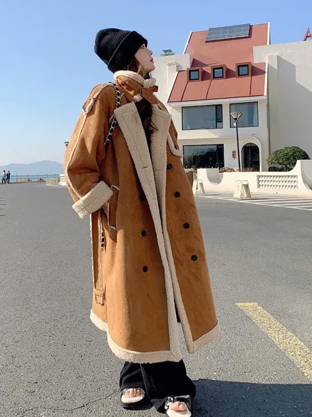 SuperAen пальто с мехом ягненка для женщин зима 2022 новый темперамент утолщенный длинный замшевый меховой плащ