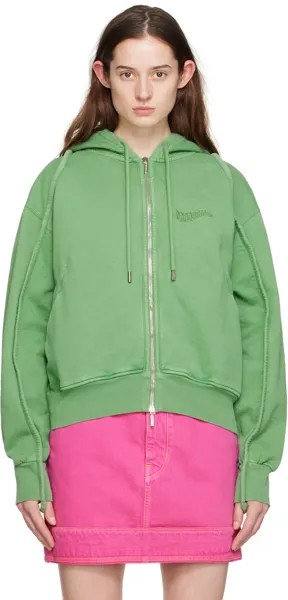 Зеленая худи Le Raphia 'Le Sweater Camargue Zippe' Jacquemus