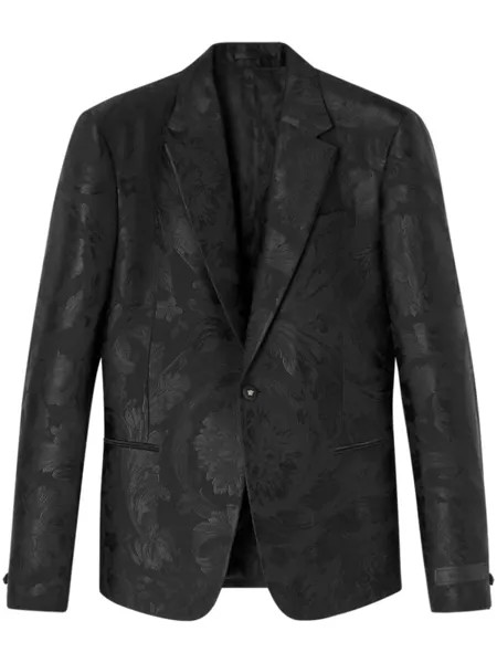 Versace однобортный пиджак с жаккардовым узором Barocco, черный