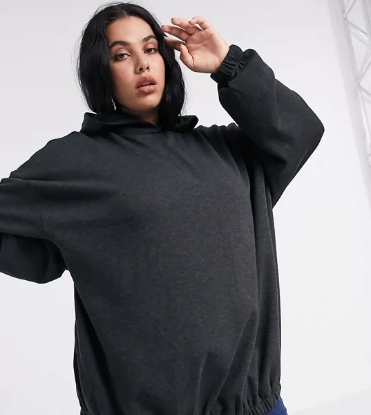 Худи темно-серого меланжевого цвета в стиле oversized с карманами по бокам ASOS DESIGN Curve-Серый