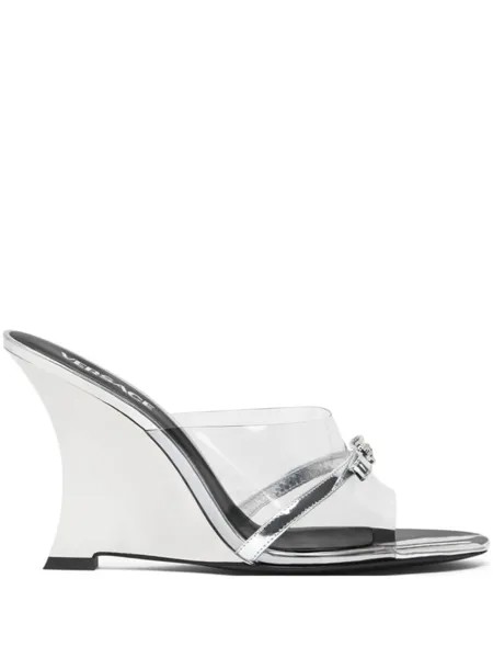 Versace мюли Gianni Ribbon 95 на танкетке, серебристый