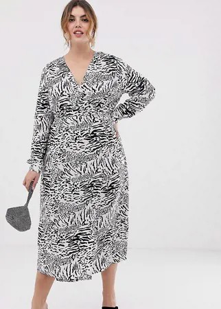Жаккардовое черно-белое платье макси эксклюзивно для ASOS DESIGN Curve-Многоцветный