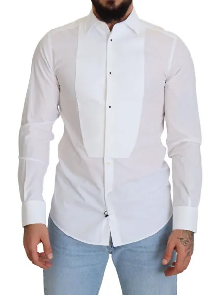 DOLCE - GABBANA Рубашка ЗОЛОТО Белое деловое хлопковое платье-смокинг 40/US15,75/M 750usd