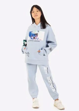 Голубые спортивные брюки Jogger с принтом для девочки Gloria Jeans